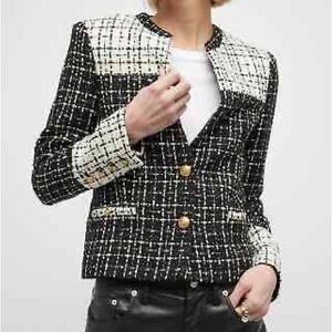 Alice + Olivia classy Jayden Tweed Blazer with gold accents.